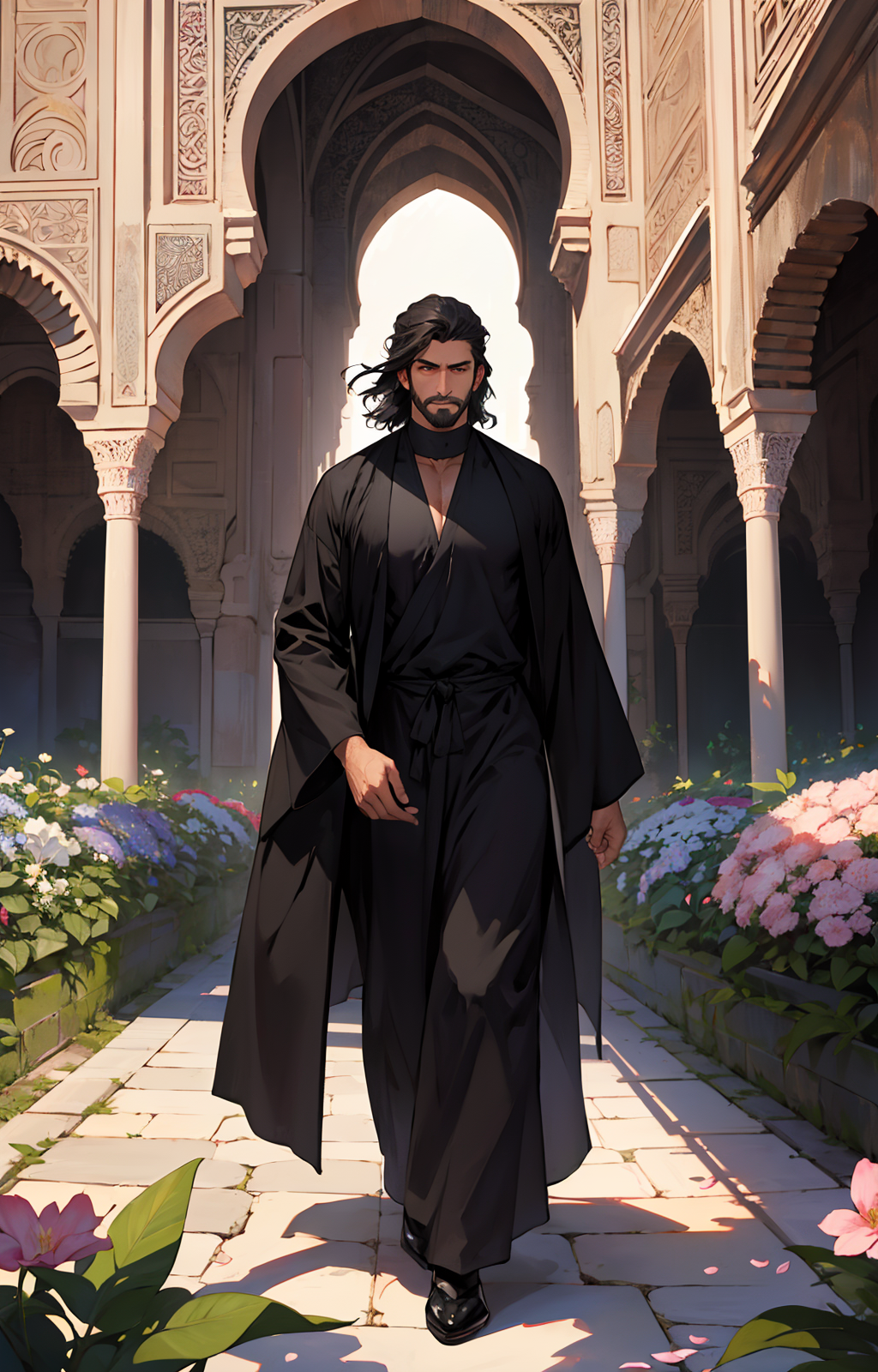 00201-2539223790-volume light,dynamic perspective,An Arab man, mature, sexy,big eyes, hairy, in a traditional abaya,((top less)), in the Alhambra.png